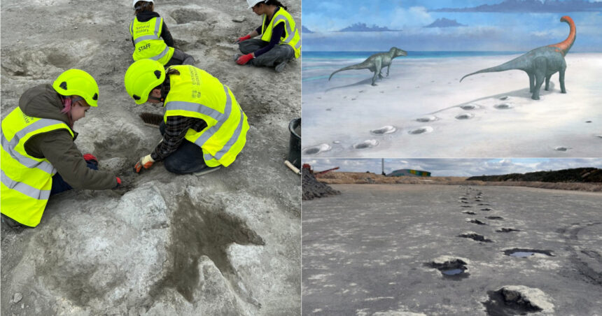 „Autostrada dinozaurilor”: Sute de urme lăsate de uriașele reptile descoperite într-o carieră de piatră din Anglia 1 foto autostrada dinozaurilor sute de urme lasate de uriasele reptile au fost descoperite intr o cariera de piatra din anglia 677aed0b972ac