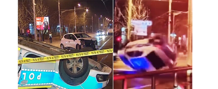 video momentul dezastrului o autospeciala de politie se rastoarna dupa ce este lovita de o masina 678235e632cf3