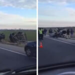 video sapte masini implicate intr un accident pe a1 trei vehicule s au rasturnat iar trei persoane au fost transportate la spital 6787dd6acbf9b
