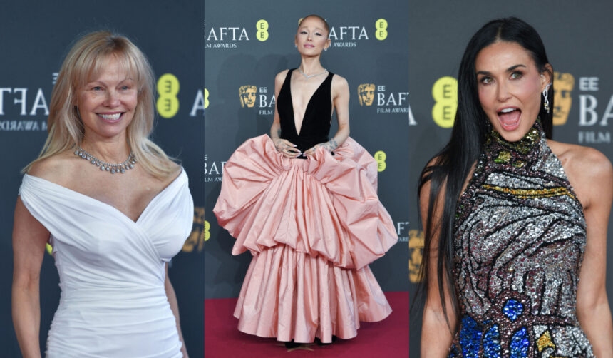 vedete pe covorul rosu la premiile bafta 2025 pamela anderson si a facut aparitia nemachiata iar demi moore a stralucit intr o rochie din paiete 67b2e99071b91