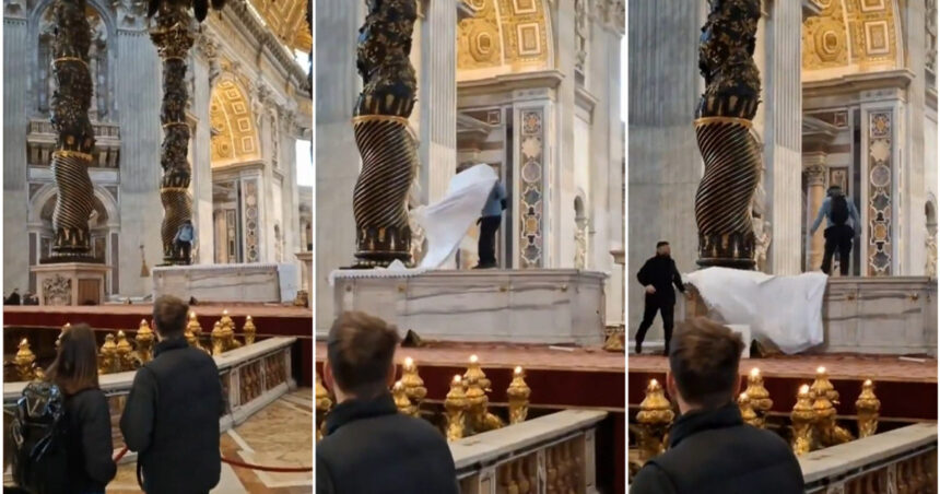 video un roman a distrus altarul principal din biserica sf petru de la vatican momentul a fost filmat de turisti 67a702ae689da