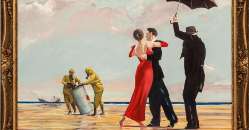 un tablou semnat de celebrul artist stradal bansky a fost vandut pentru o suma uriasa pentru cat a fost adjudecata lucrarea 67c81b7f31f00
