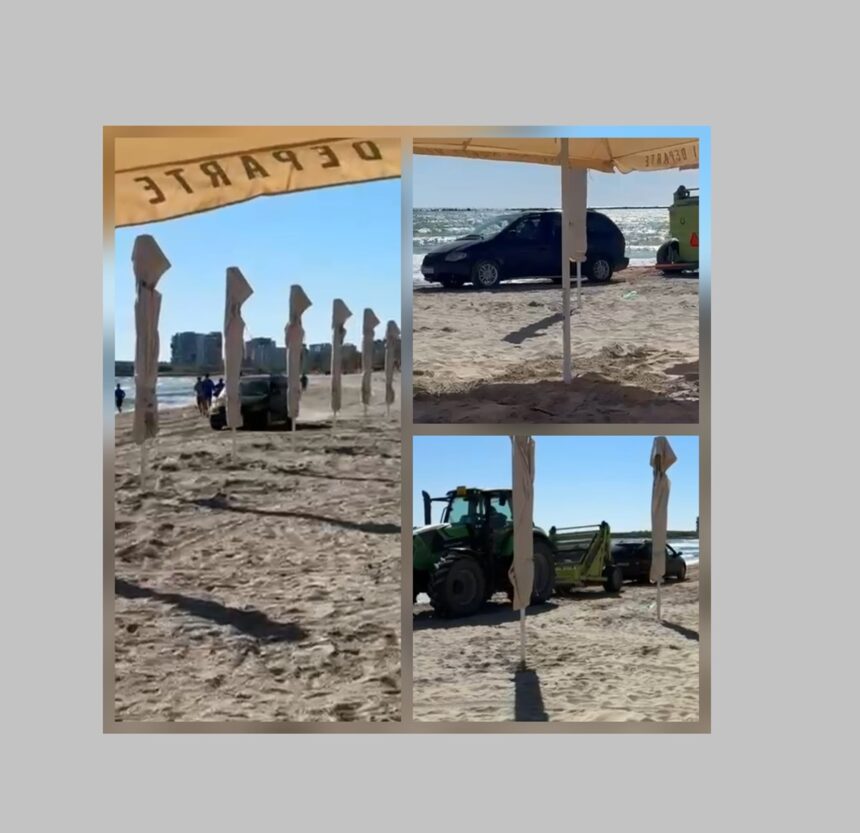 video imagini incredibile pe plaja la mamaia femeie blocata cu masina in nisip salvata de un utilaj al apelor romane 6811fe819af9b