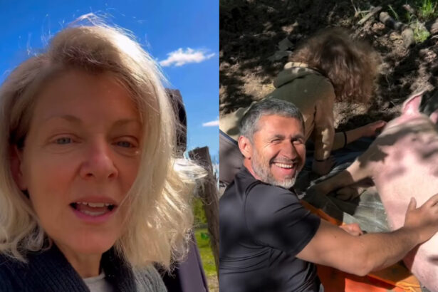 dragos bucur si baietelul kadri surprinsi cand se joaca cu porcul familiei in gradina casei dana nalbaru i a filmat cand a luat o pauza de la sadit rasaduri 682ddca6af48d