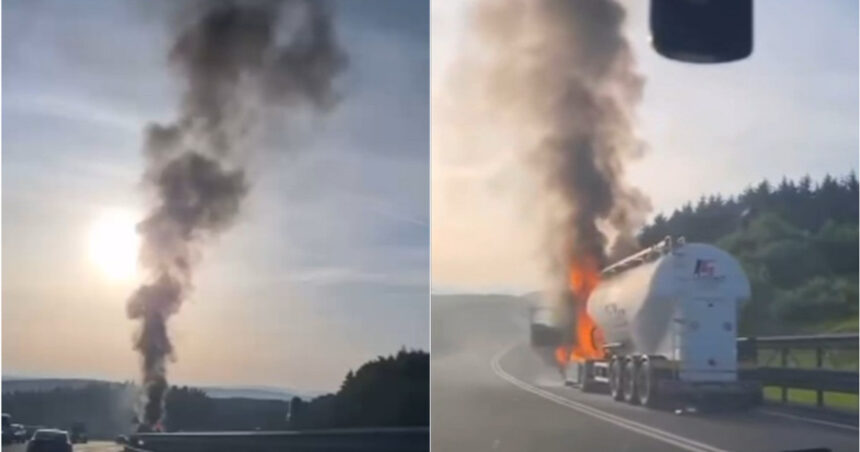 video camion cu ciment cuprins de flacari in cluj incendiul a izbucnit la cabina vehiculului 68415036e3231