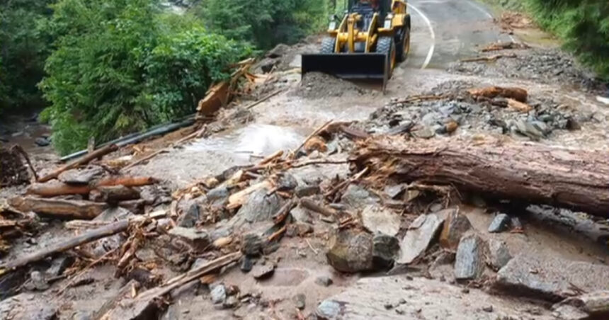 Blocaj pe Transfăgărășan din cauza unei viituri, cu șoseaua acoperită de bucăți de copaci și pietre 1 video blocaj pe transfagarasan in urma unei viituri soseaua s a umplut cu bucati de copaci si pietre 6876796a6258a