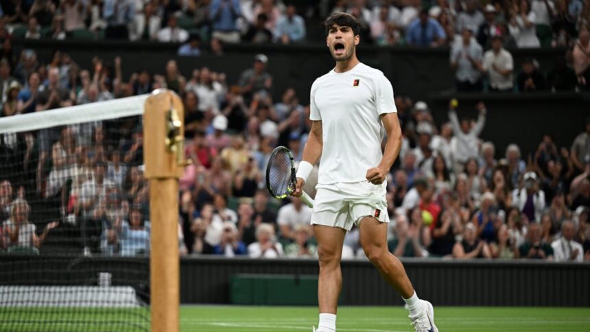 video carlos alcaraz continua cursa spre un nou trofeu la wimbledon ceva emotii insa in meciul cu andrei rublev 686b66fdabc2e