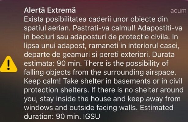 ro alert pentru zona de nord a judetului tulcea exista posibilitatea caderii unor obiecte din spatiul aerian 68a5553c70e81