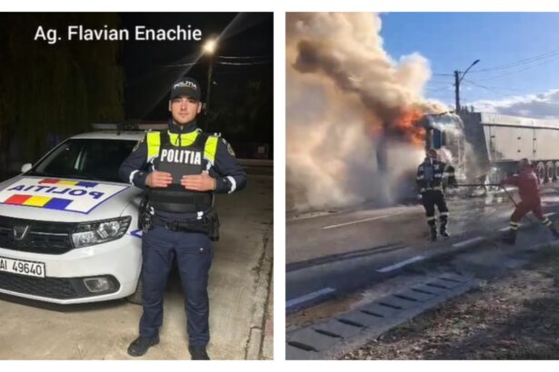 video scene dramatice in castelu un camion ardea in mers iar soferul nu si a dat seama un politist i a salvat viata 68eb68c49e11b