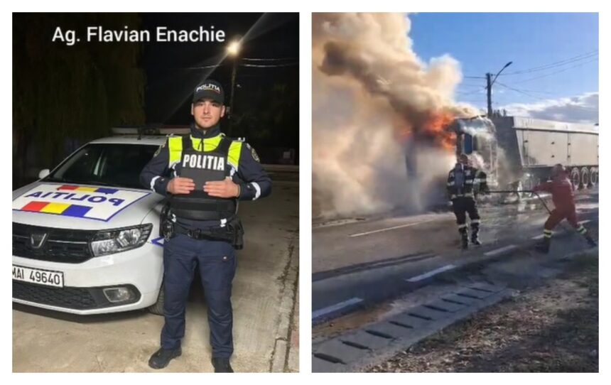 video scene dramatice in castelu un camion ardea in mers iar soferul nu si a dat seama un politist i a salvat viata 68eb68c49e11b