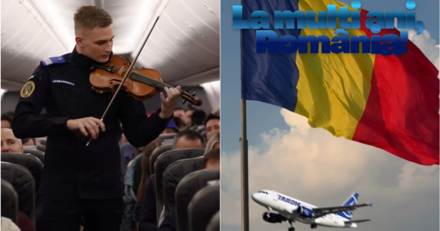 video moment emotionant la 10 000 de metri un jandarm a cantat la vioara imnul romaniei in avion 692c569a56f1b