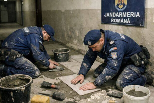 jandarmeria imaginile cu jandarmi care pun gresie sunt facute cu ai sindicatul care a postat fotografia anuntase ca e reconstituire 695d051981169