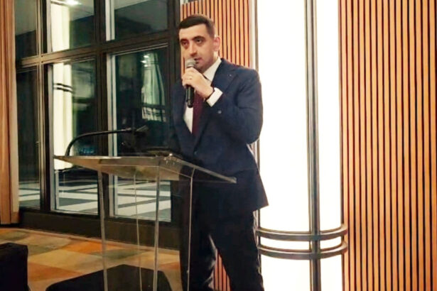 video simion a taiat un tort in forma groenlandei acoperit cu steagul sua la o receptie unde a fost premiat pentru apararea democratiei 6970eb3ecaeae