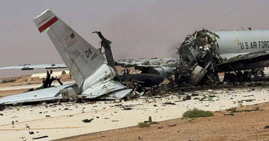 foto cum arata un avion radar american complet distrus de iranieni intr o baza militara din arabia saudita 69c9194b92385