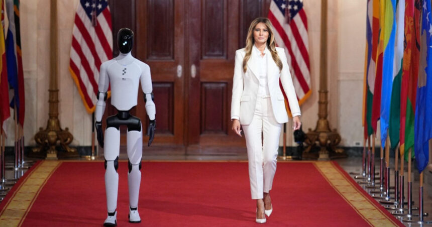 video partenera lui nicusor dan martora la o premiera in sua melania trump a pasit pe covorul rosu alaturi de un robot umanoid 69c427adc90bf