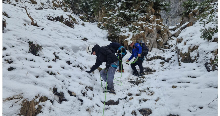 videofoto interventie dificila in piatra craiului doi turisti blocati pe un traseu acoperit de gheata au fost salvati de jandarmi 69db60d4c3cfb
