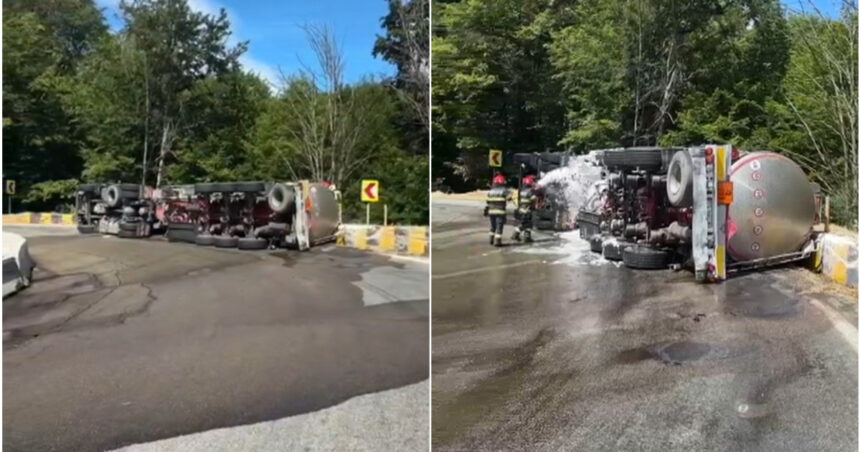 video pericol pe dn7 cisterna cu 31 de tone de benzina s a rasturnat in arges trafic blocat pe ambele sensuri soferul a ajuns la spital 6a3514db36d1a