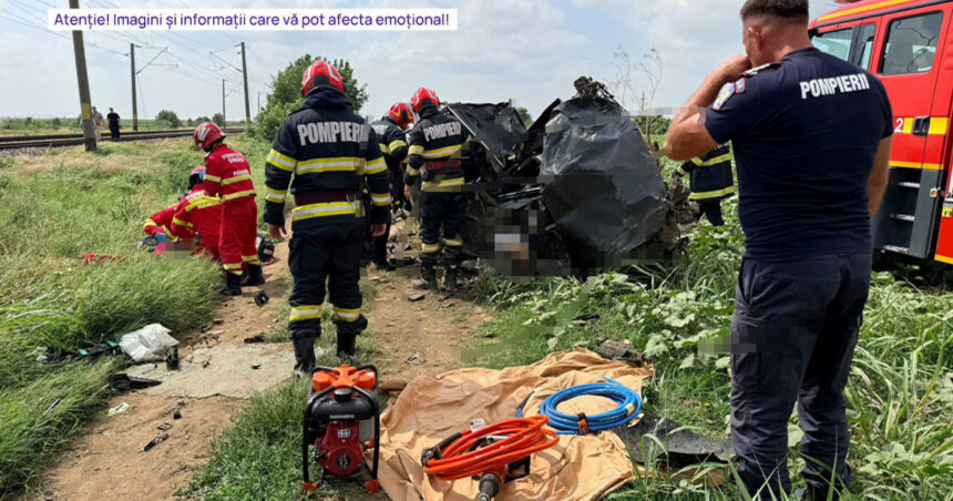 video accident grav in ialomita o masina a fost lovita de un tren de calatori doua persoane au murit iar doi copii au fost raniti 6a47868443782