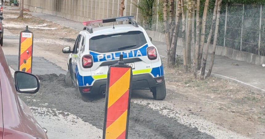imagini virale o masina de politie din brasov a ramas blocata in beton proaspat turnat 6acc75c0a64ad